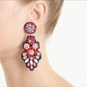 Jcrew Vintage Colorful Floral Statement Earrings - Navy/Red/light blue/beaded
